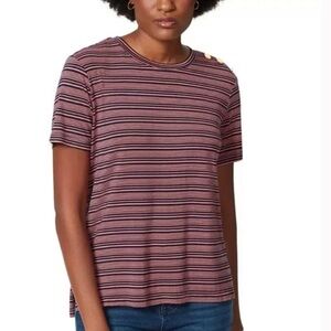 Anne Klein Denim and Sport Button-Shoulder T-Shirt